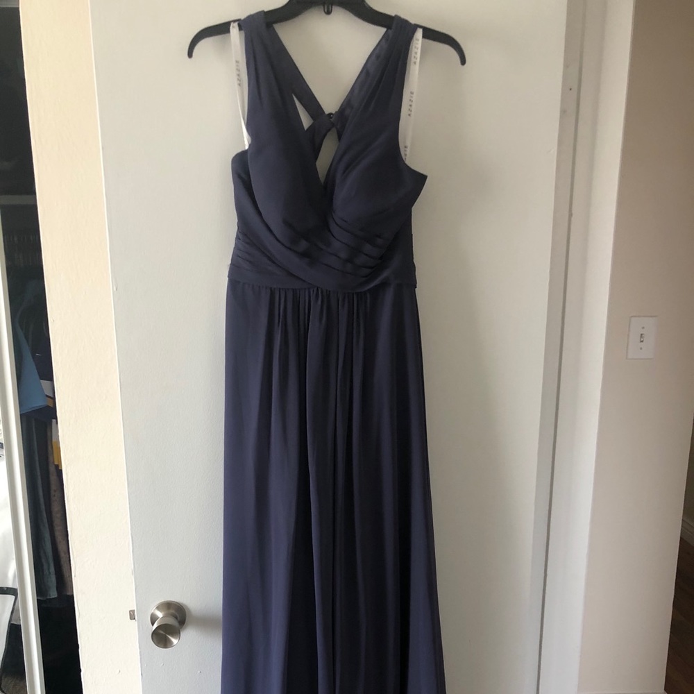 Never worn azazie dark blue bridesmaids dress (color stormy) size A6